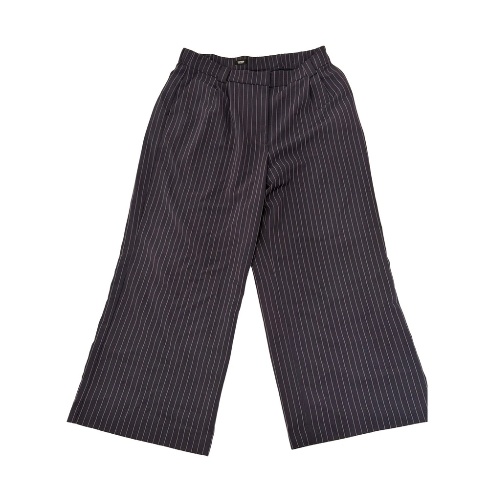 Express Luxe Comfort High Rise Wide Leg Pinstripe Trouser Pants Navy 14R